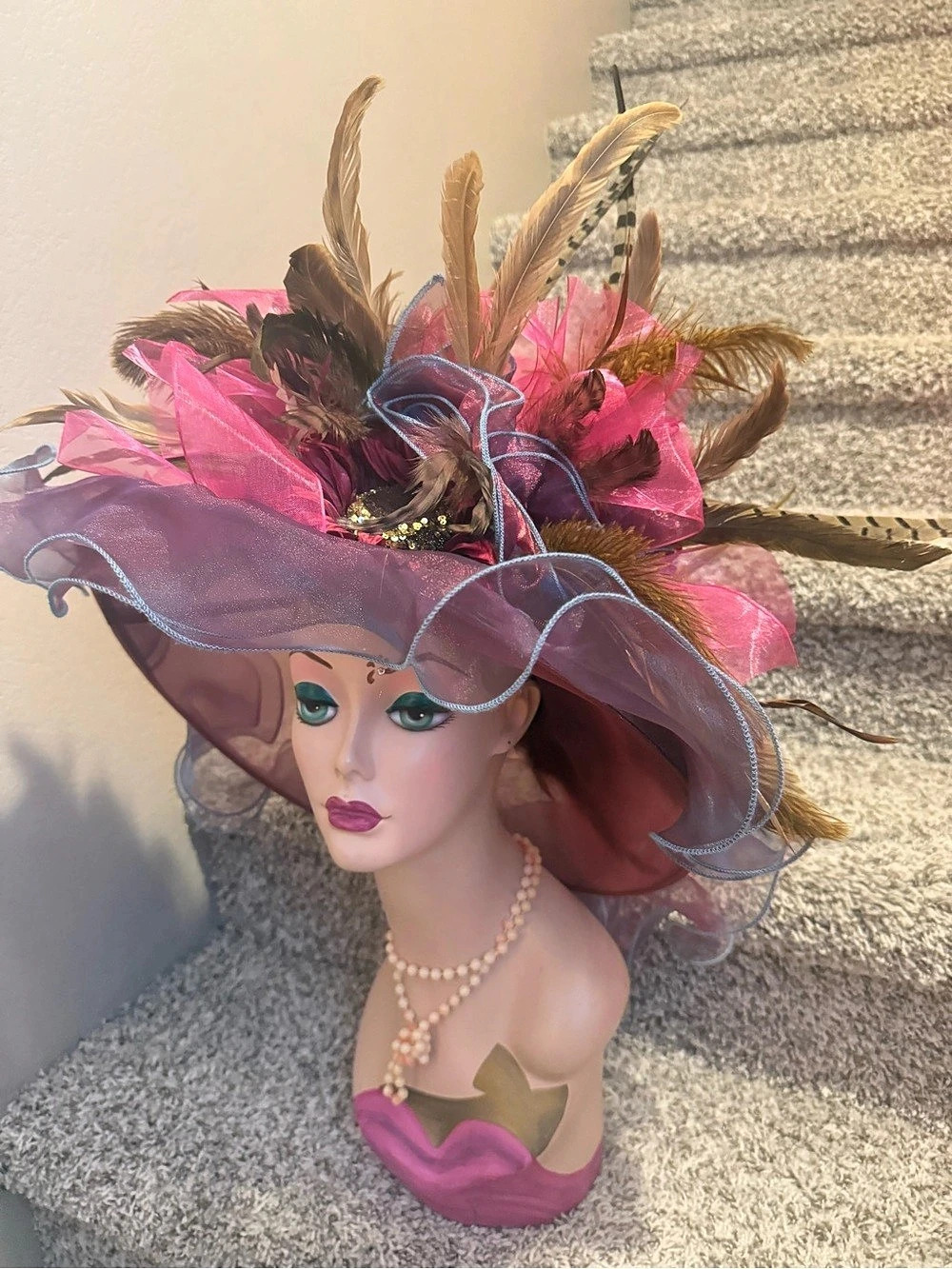 Feather Fascinator Hat in Pink & Purple memories